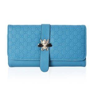 Blue Faux Leather Wallet w/Bee Accent